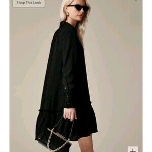 J. Crew Amelia Popover Shirtdress Drapey Viscose Twill Black CF660 Size XXS NWT